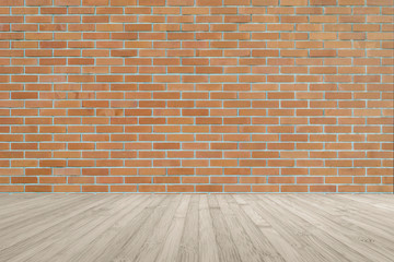 Brick wall texture background with wooden floor sepia brown