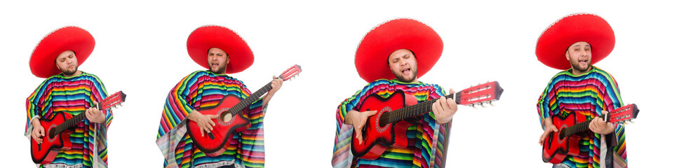 Funny mexican with guitar isolated on white