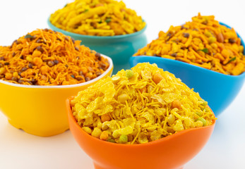Indian Traditional Namkeen Food on White Background
