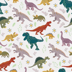 Dinosaurs cute hand drawn seamless pattern.