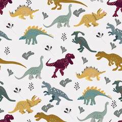 Cute dinosaur character illustration seamless pattern