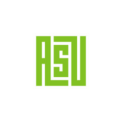 Initial Letter ASU Logo. Minimal Square  Shape Icon Design - Vector