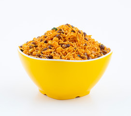 Indian Traditional Namkeen Food on White Background