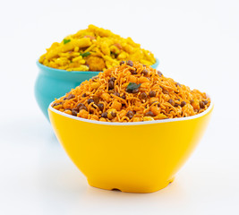 Indian Traditional Namkeen Food on White Background
