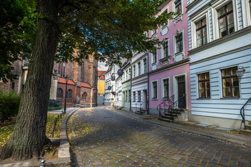 Street in Nikolaiviertel in Berlin Germany.