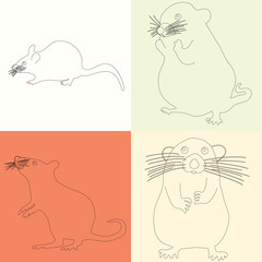 Set of four rats on black outline style icons