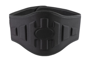 black wide belt for weightlifting or for powerlifting, front side, on a white background