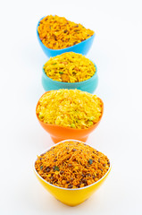 Indian Traditional Namkeen Food on White Background