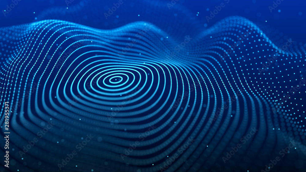Poster Abstract background with spider web. Dynamic wave of particles. Big data. 3d rendering.
