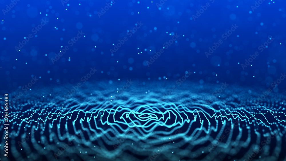 Poster Abstract background with spider web. Dynamic wave of particles. Big data. 3d rendering.