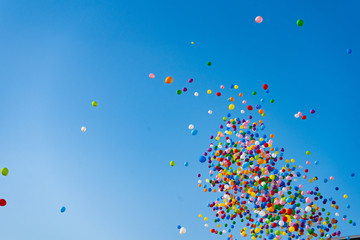 安城七夕祭り：空に飛ばされた大量の風船