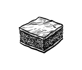 Ink sketch of chocolate brownie.
