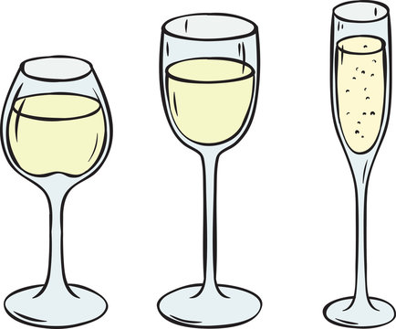 Glasses with White Wine and Champagne