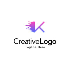 Letter K fast speed logo. letter K logo, water, splash, waves