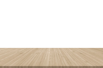 Isolated wood floor in sepia tan color with empty white wall background