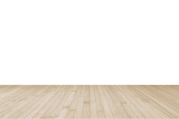 Wood floor in sepia brown with empty white wall interior background