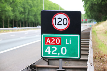 Speed and distancee sign at motorway A20 where speed is in kilometers