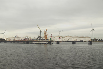 Fototapeta premium Tanks at the terminal of Vopak in the Westport harbour in the port of Amsterdam in the Netherlands