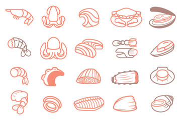 Basic Seafood ingredients of Thai BBQ or other menu (icon set 1).