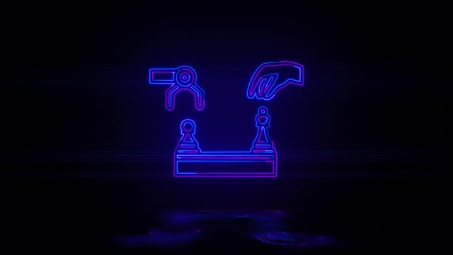 artificial intelligence chess human and robot in neon effect mp4 video on dark background