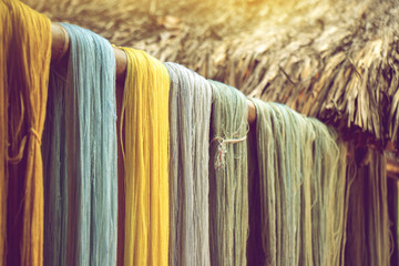 colorful cotton thread from natural dye color desiccate indoor drying