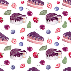 Watercolor illustration of cake isolated on a white background.