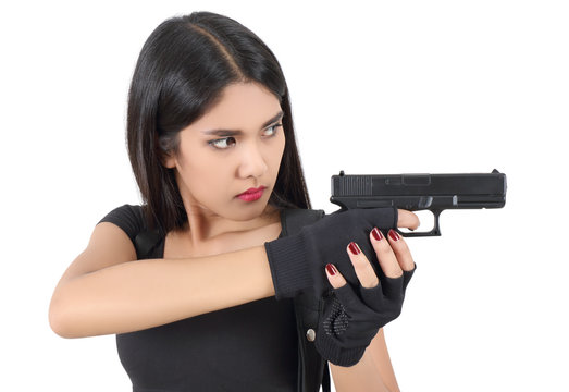 asian woman and gun