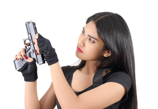 asian woman and gun