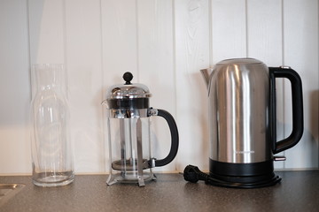 Scandinavian living style. Wooden background. 