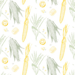 Corn on the cob vintage design seamless pattern