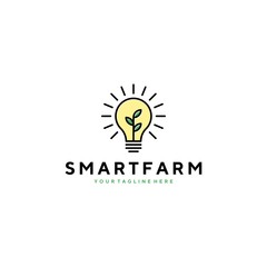 Smart farm logo with bulb and leaf colored