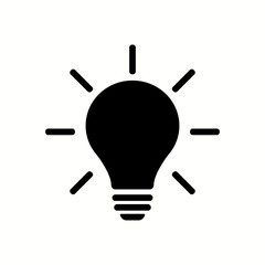 Light bulb black color with rays. Electricity or creative idea vector, lightbulb.