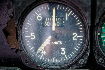 old vintage aircraft cockpit detail, pattern of multi meter gauge measure background