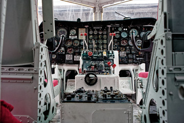 old vintage aircraft cockpit detail, pattern of multi meter gauge measure background