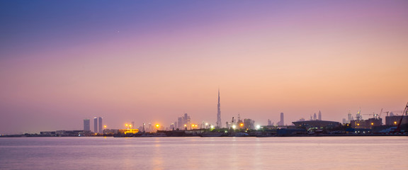 sunset in Dubai city view, United Arab Emirates