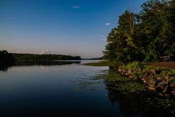 landscape with lake and blue sky