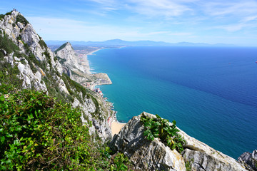 View of the Rock of Gibraltar, a British Overseas Territory on the South coast of Spain where the...