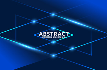 Blue abstract geometric background. Neon light effect vector
