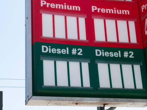 Gas station pricing sign for diesel and premium showing blank values
