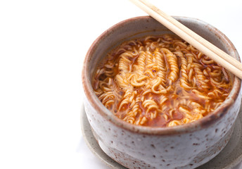 Hot and spicy instant noodle.