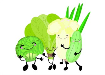 FRESH NATURAL VEGETABLES PERSONS A cartoon image with big eyes. Comic character in kawaii style. Vector illustration.
