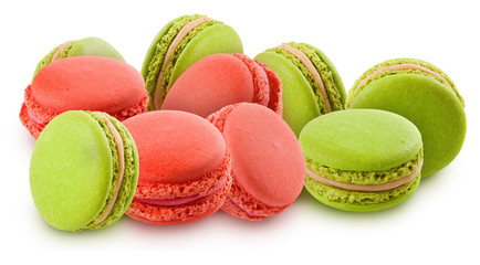 sweet and colorful dessert macarons isjlated on white background