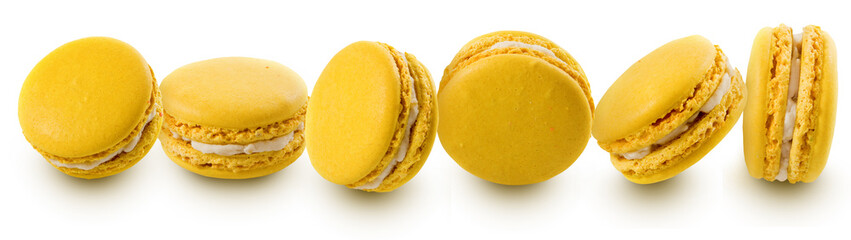 sweet and colorful dessert macarons isolated on white background