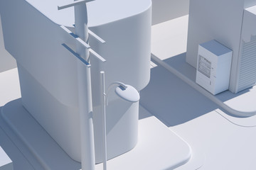 The street corner of a city, with a vending machine by the road, 3d rendering.