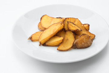 close  up view of nice yummy baked potatoes on white back