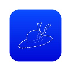 Straw hat icon blue vector isolated on white background