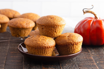 Pumpkin Spice Muffins on a Wooden Table