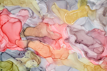  Abstract colorful background, wallpaper. Mixing acrylic paints. Modern art. Paint marble texture. Alcohol ink colors  translucent