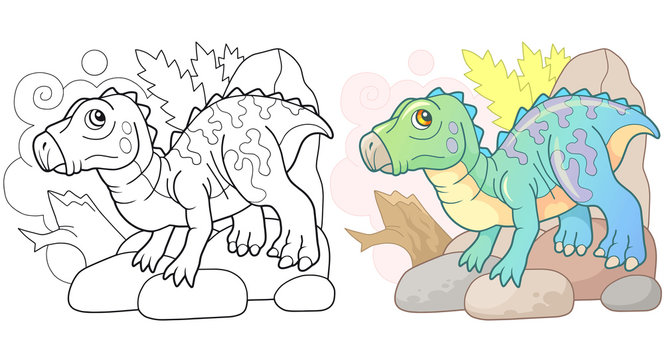 Cartoon cute prehistoric dinosaur iguanodon, funny illustration