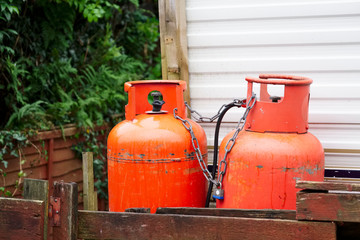 Calor gas cylinder bottles at caravan park site